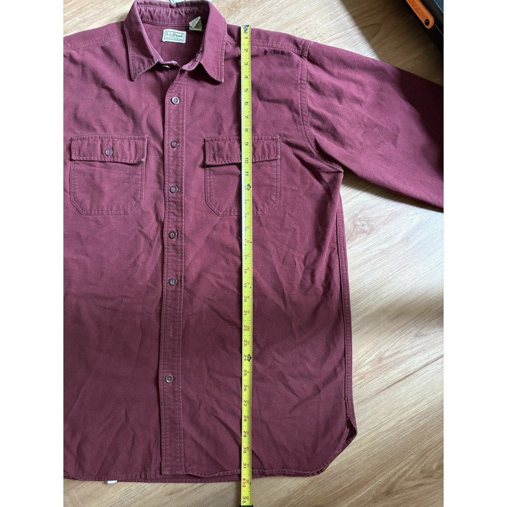 LL Bean Chamois Flannel Shirt Mens XL Tall XLT Maroon Button Up Heavy Cotton - Picture 3 of 4